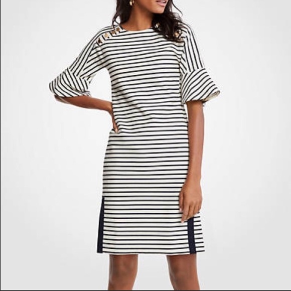 Ann Taylor Striped Fluted Sleeve Shift Dress - Picture 6 of 14